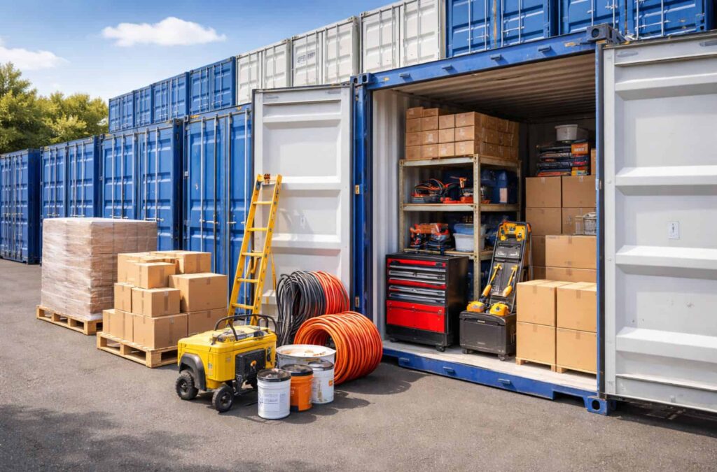 Container storage for small business equipment and inventory