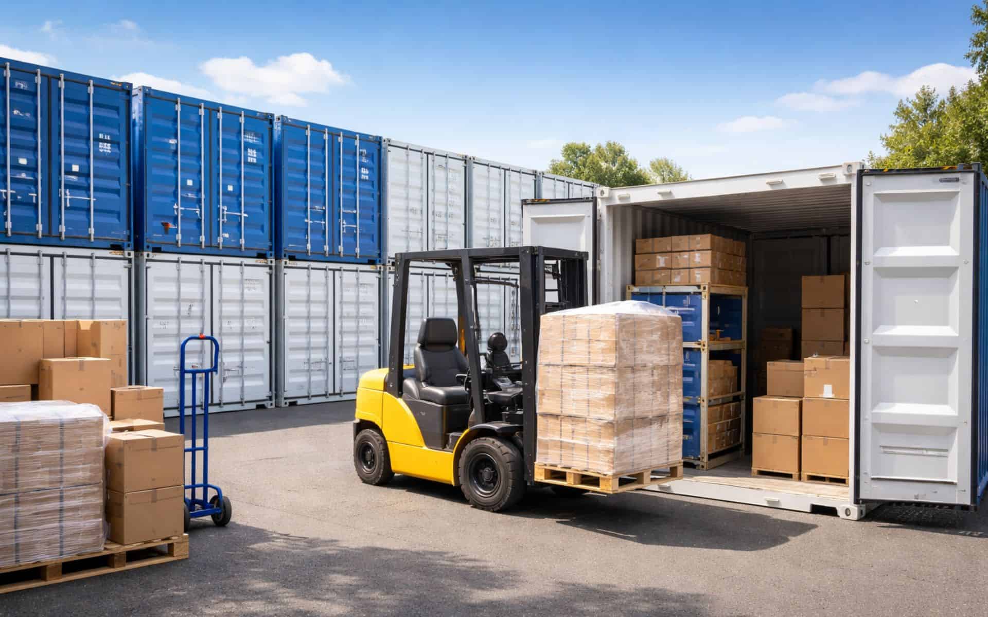 Container storage for small business equipment and inventory